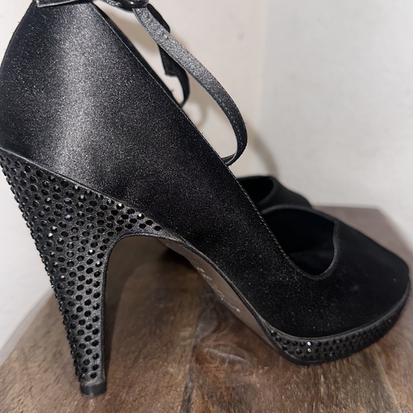 Nina Black Satin Women's Open Toe Ankle Strap Pumps Size 81/2 - Picture 8 of 11